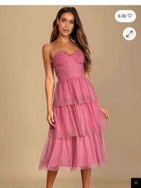 Lulu's Dusty Rose Polka-Dot Tiered Tulle Midi Dress